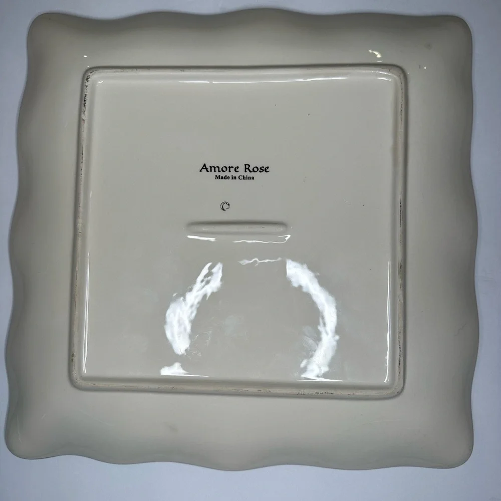 Amore Rose Vintage Inspired Pink Rose‎ Ceramic Platter French Country Decor